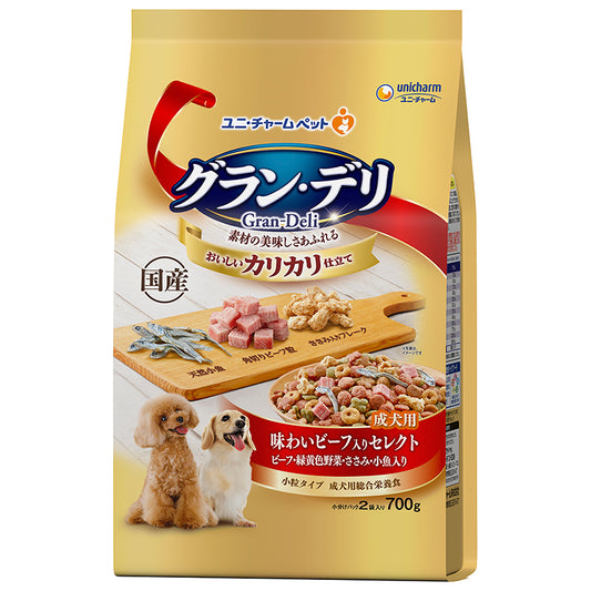 日本尤佳妮 犬用精选牛肉奶酪粒小银鱼主粮 700g