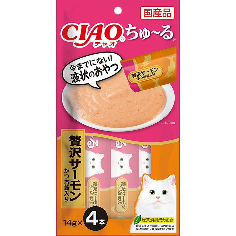 日本CIAO 猫咪高级三文鱼配鲣鱼肉泥条 4入