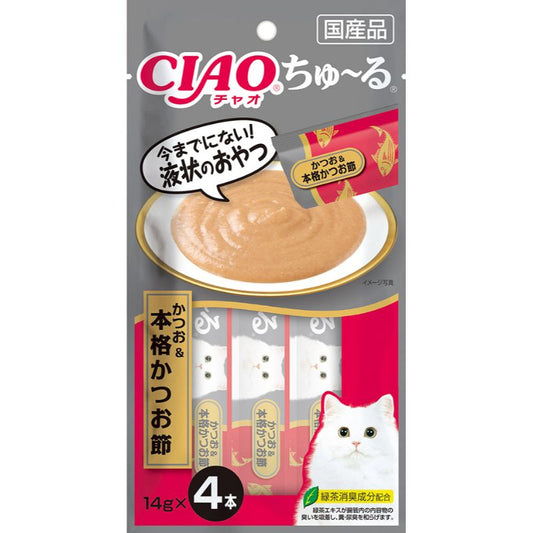 日本CIAO 猫咪本格鲣鱼鲣鱼节肉泥条 4入