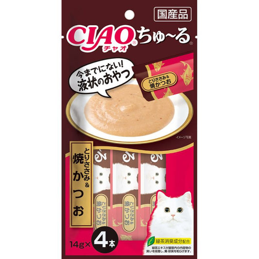 日本CIAO 猫咪美味鸡柳烤鲣鱼肉泥条 4入